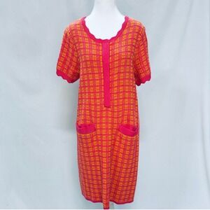 Free Assembly Knit Sweater‎ Dress Sz Large Pink Orange Plaid Vintage Inspo Mini